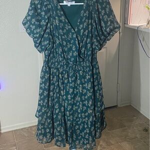 Green Floral Print Dress